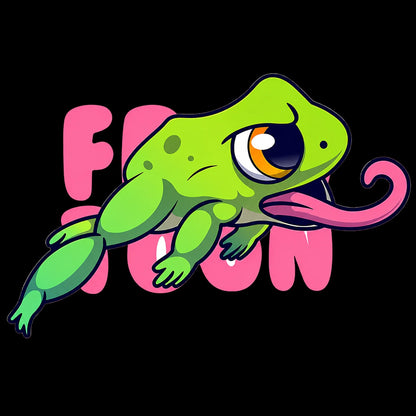 Frog Toon vinyl decal logo cartoon green frog curling pink tongue pink graffiti lettering black background
