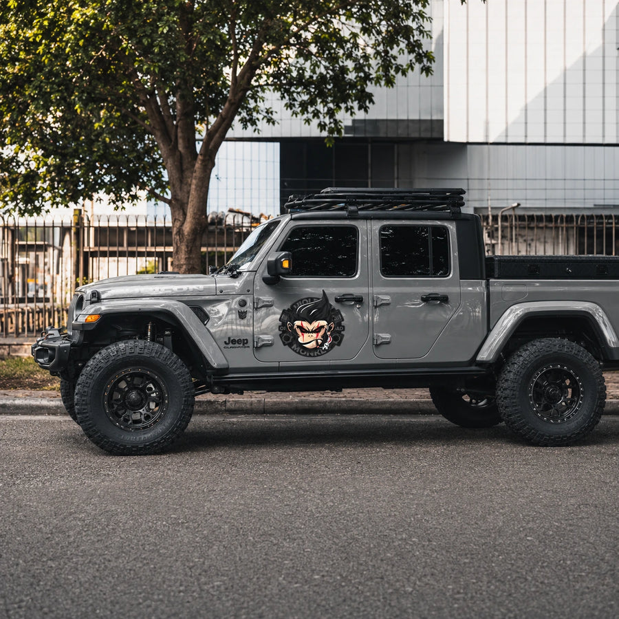 Holy Monkey Offroad vinyl decal sticker on Jeep Gladiator full side view street