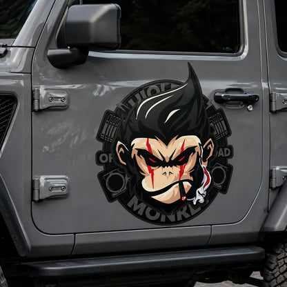Holy Monkey Offroad vinyl decal sticker on Jeep Wrangler door close up