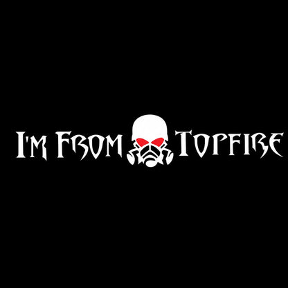 I'm From Topfire skull gas mask vinyl decal flat view white design on black background