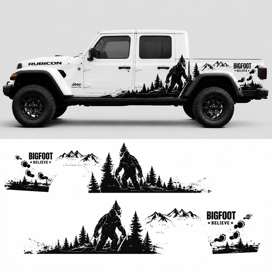 Jeep Gladiator Bigfoot side decal – full side profile view with decal flat layout