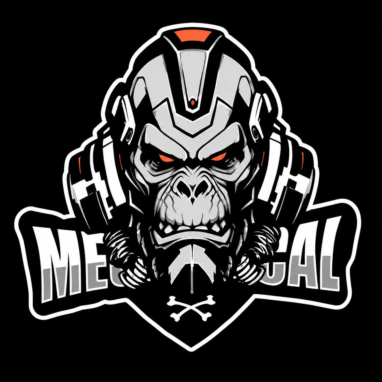 Mechanical Gorilla vinyl decal logo sci-fi gorilla combat helmet red eyes black background