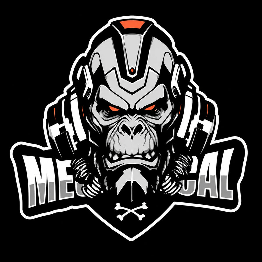 Mechanical Gorilla vinyl decal logo sci-fi gorilla combat helmet red eyes black background