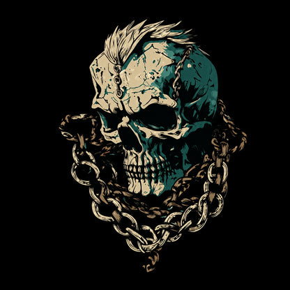 Punk Skull Chain vinyl decal logo mohawk skull heavy chains teal cream gold black background