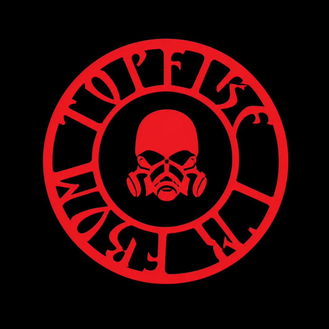Skull gas mask circle vinyl decal design isolated on black background