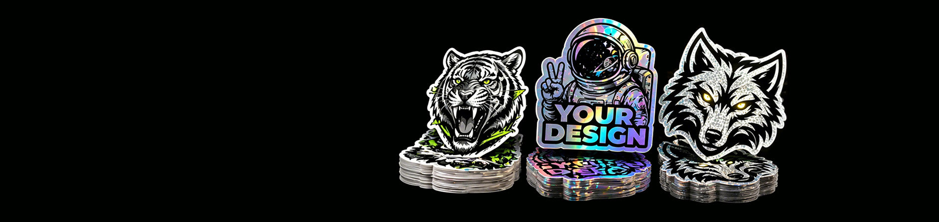 WEEM DIY mini holographic vinyl decals featuring tiger, astronaut, and wolf designs for cars and trucks