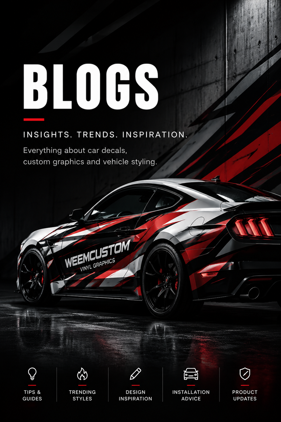 WEEMCUSTOM blog banner – custom vehicle wrap and decal insights on branded sports car