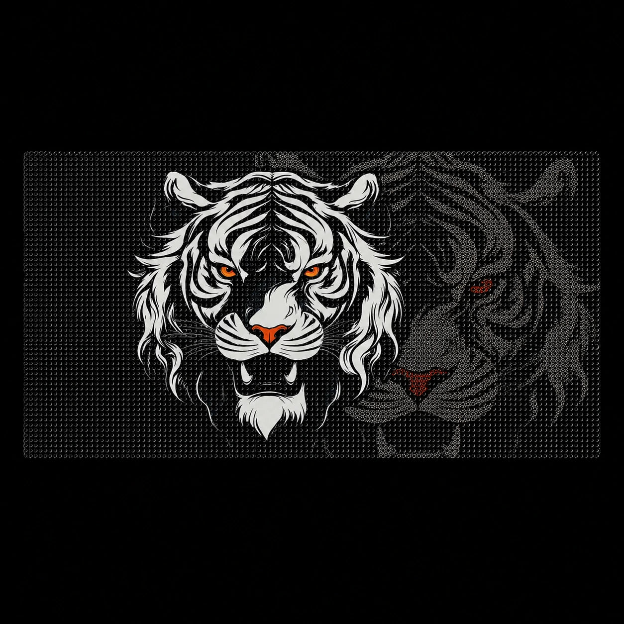White Tiger vinyl decal design white tiger face orange eyes black perforated window vinyl background
