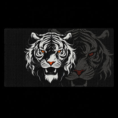 White Tiger vinyl decal design white tiger face orange eyes black perforated window vinyl background